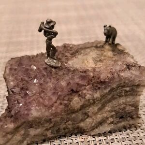 Amethyst Rock With Pewter Man And Bear Rustic Cottage